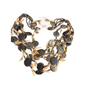 Trisha Waldron Leather & Bead Multistrand Necklace & Earrings Set Round NEW